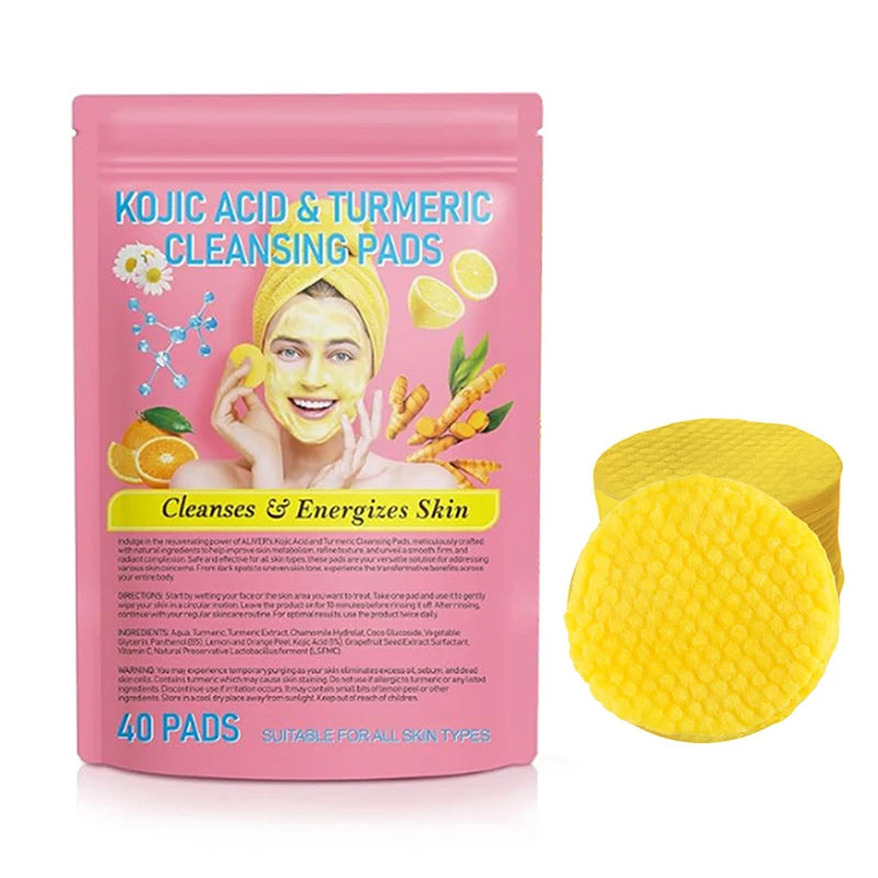 Turmeric Kojic Acid Exfoliating Cleansing Pads Gentle Effective Facial Cleansing Fades Dark Spots Pad Bathroom Cleaning Wipes