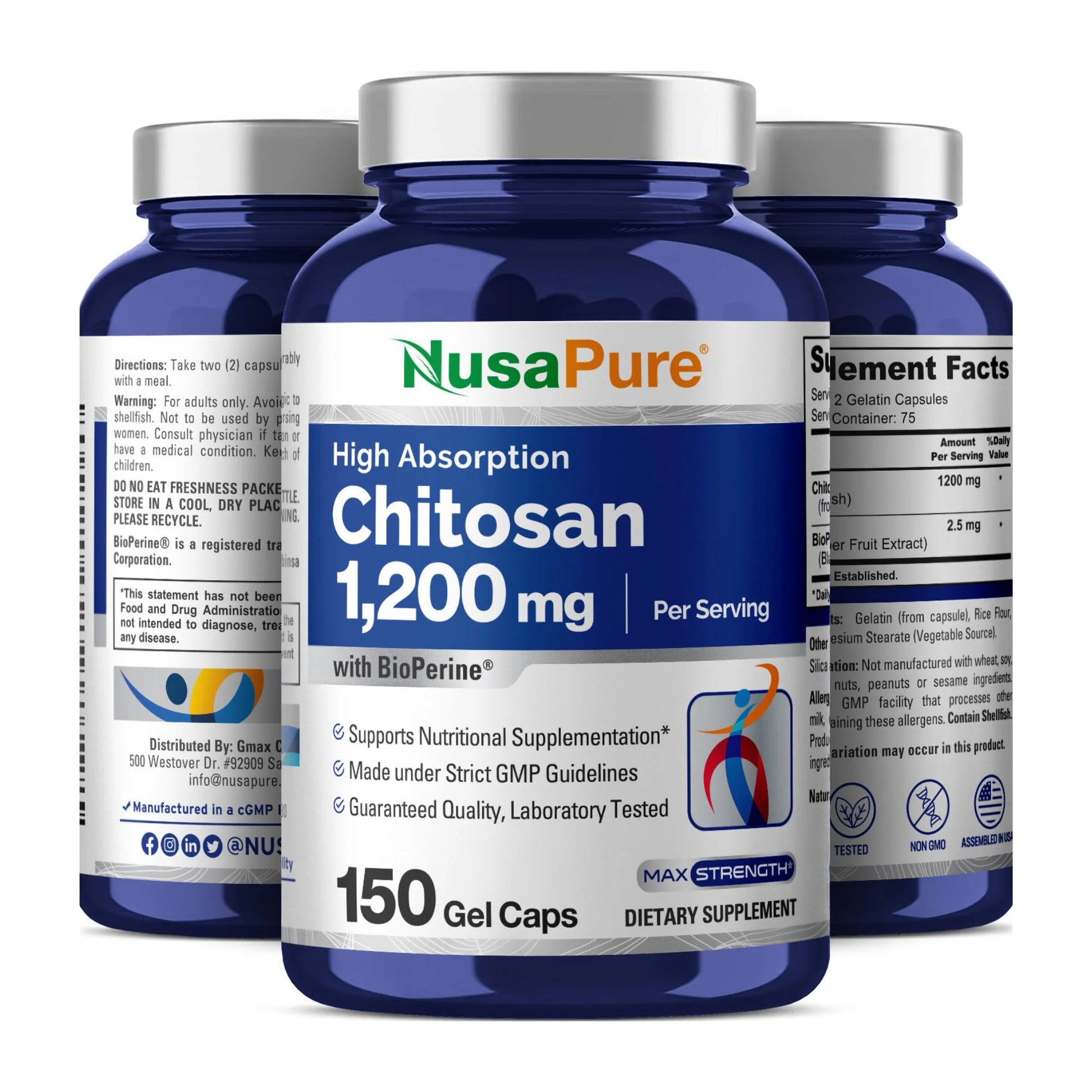 Chitosan 1200Mg, 150 Capsules - Non-Gmo, Soy Free, Dietary Supplement for Unisex Adult Health & Wellness