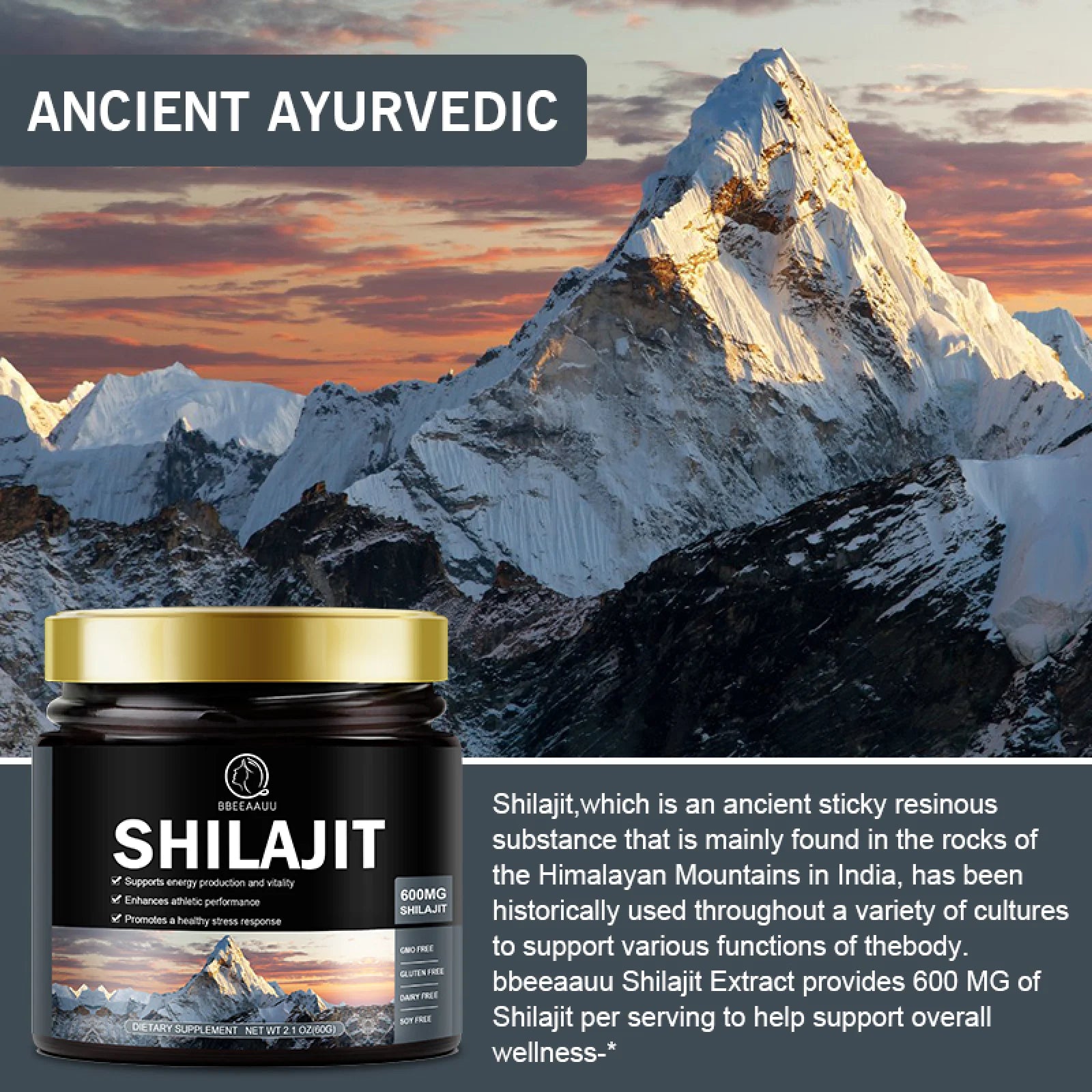 Pure Himalayan Shilajit Resin Supplement 600Mg | 100 Servings for Energy & Immune Support | 2.1 Oz