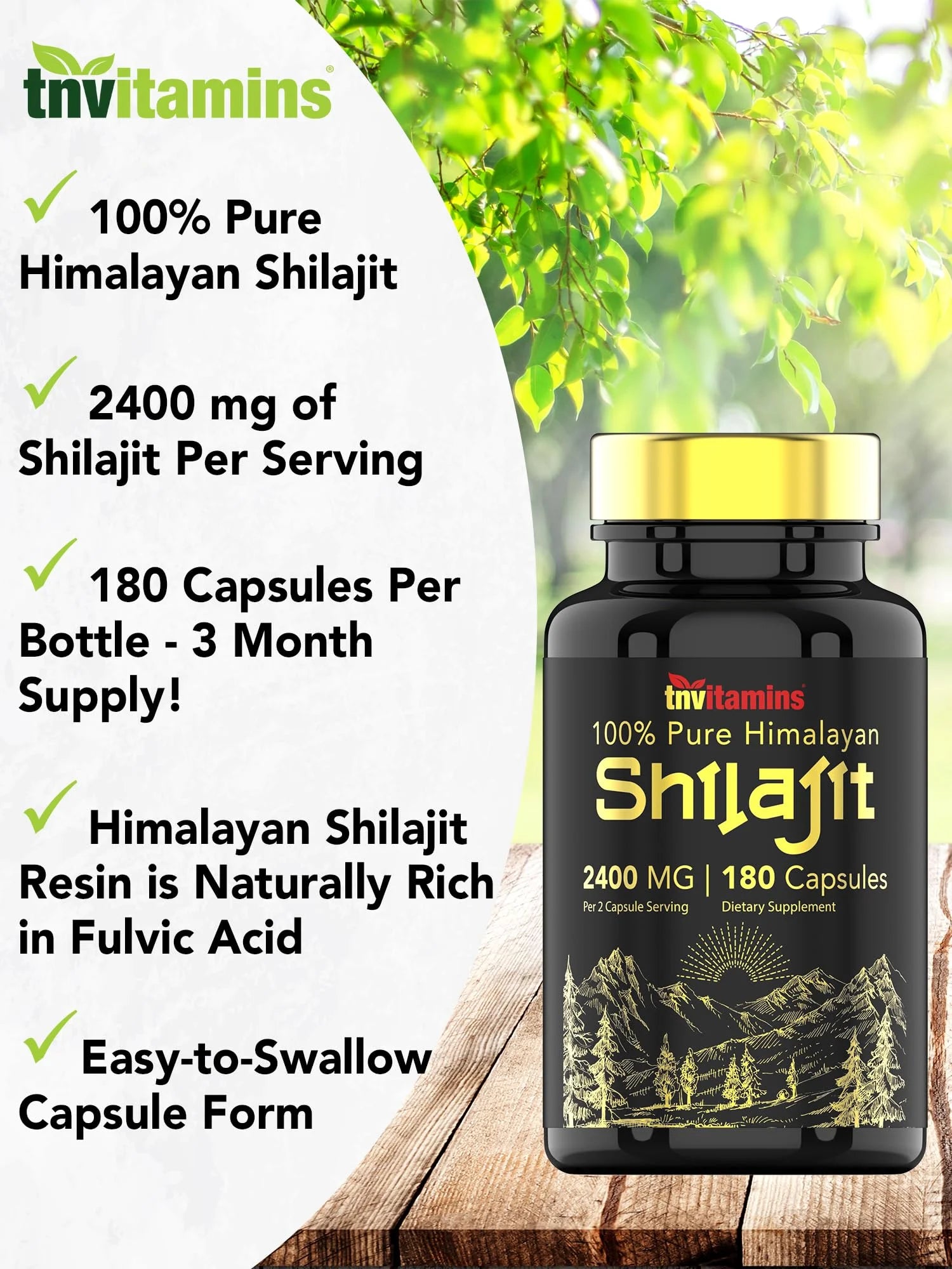 Shilajit Capsules 2400 MG - 180 Capsules | 100% Pure Himalayan Shilajit for Men & Women