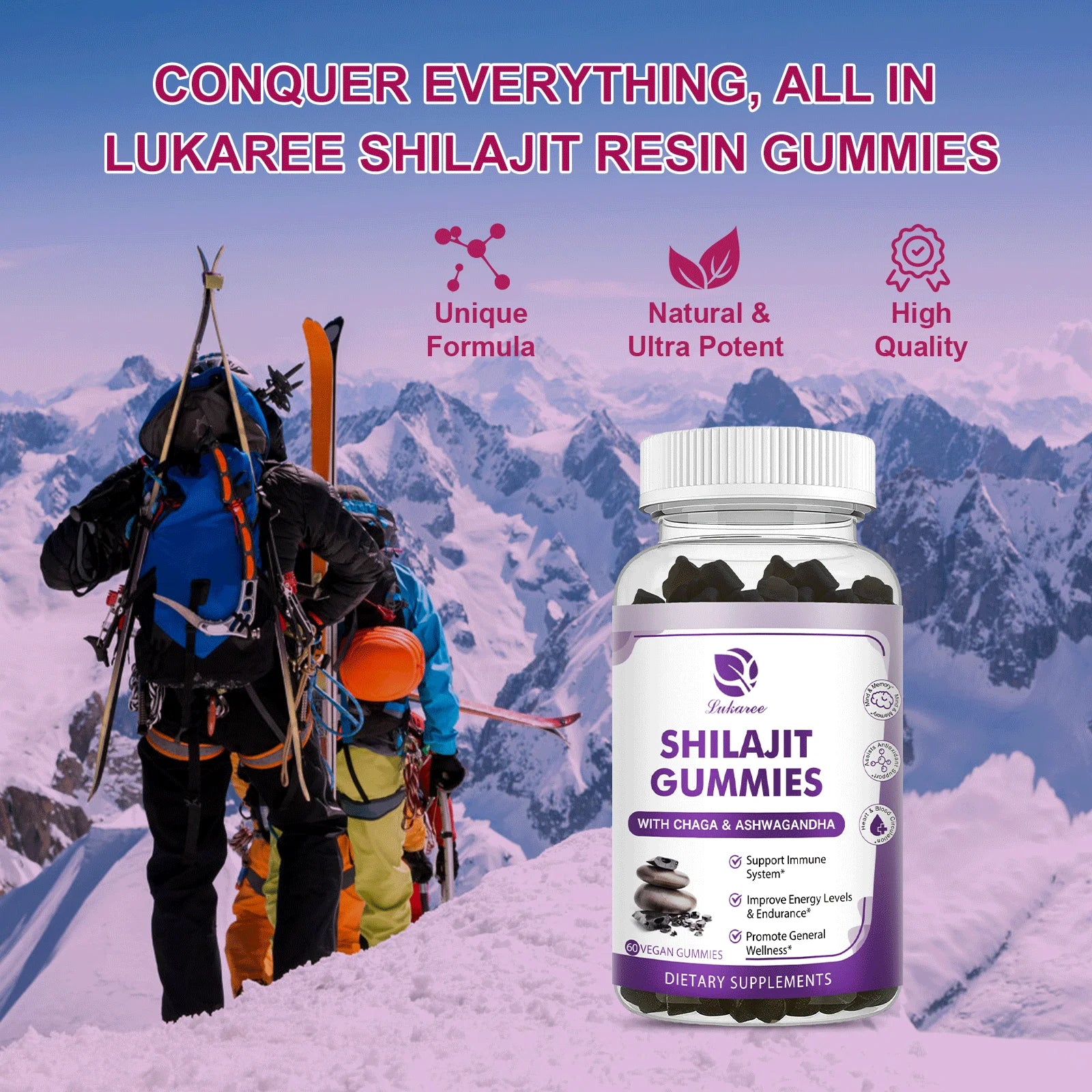 Shilajit Gummies - Himalayan Shilajit Gummies - High Potency for Energy Boost & Immune Support - with Chaga & Ashwagandha