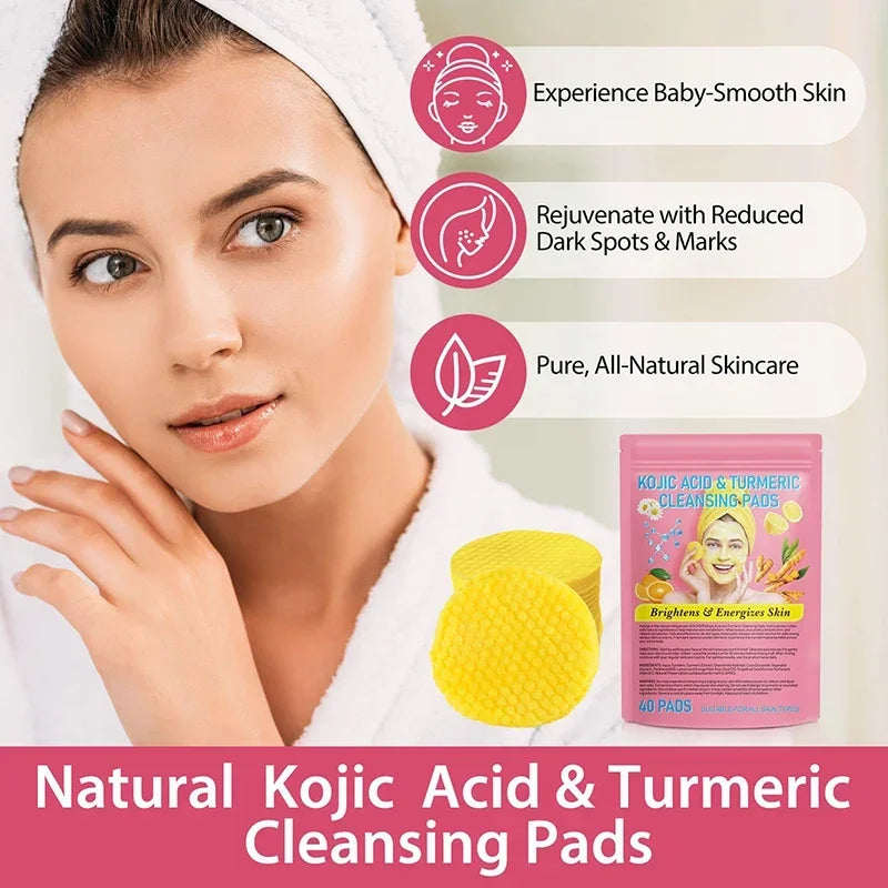 Turmeric Kojic Acid Exfoliating Cleansing Pads Gentle Effective Facial Cleansing Fades Dark Spots Pad Bathroom Cleaning Wipes