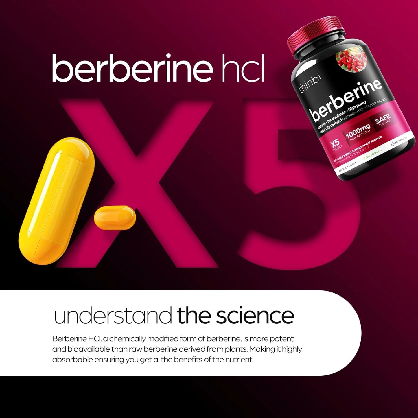 Berberine Supplement 1000Mg Weight Management, 60 Capsules