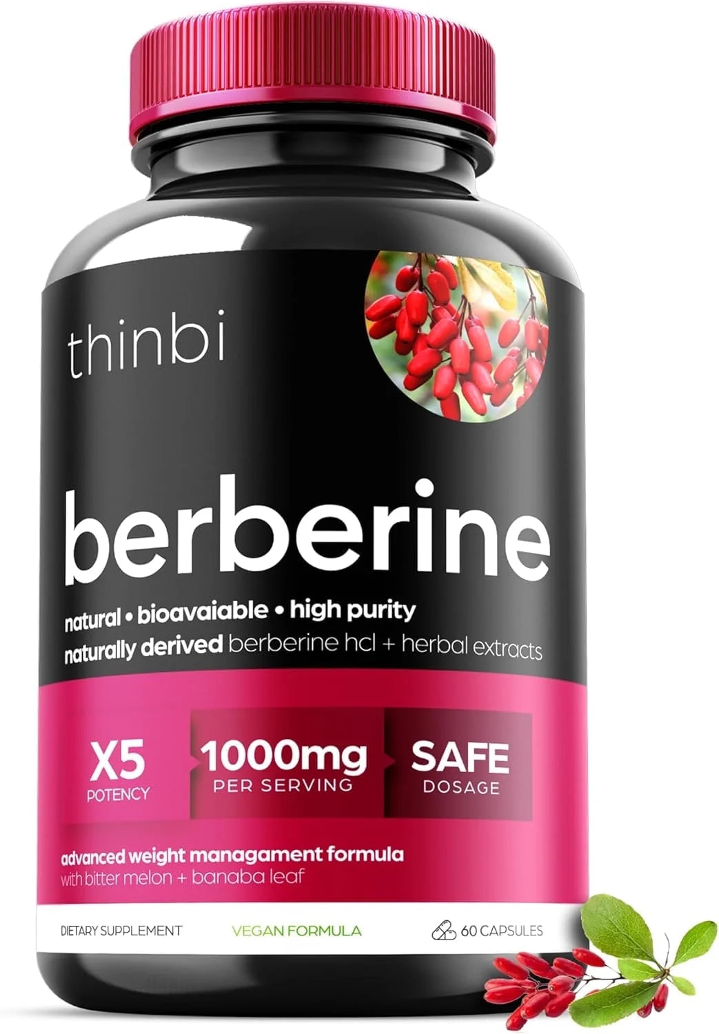 Berberine Supplement 1000Mg Weight Management, 60 Capsules