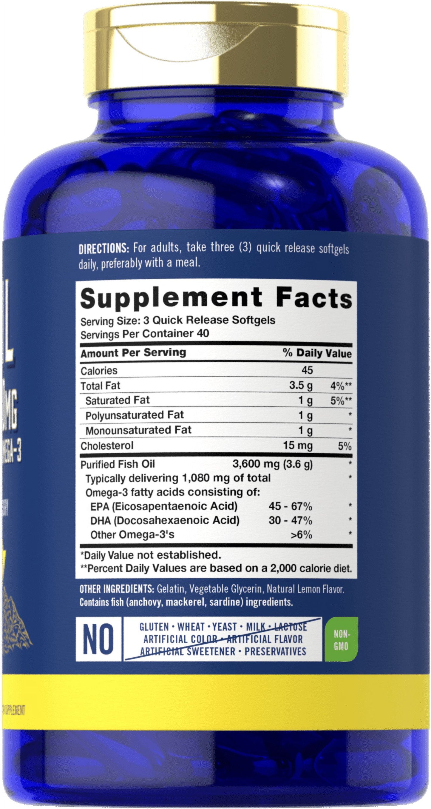 Fish Oil Pills 3600Mg | 1080Mg Omega 3 Supplement | 120 Lemon Flavored Softgels | by