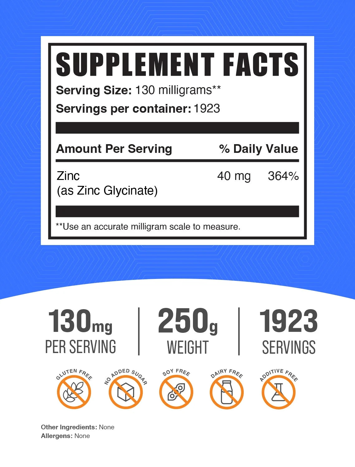 Bulksupplements Zinc Glycinate Powder - Gluten Free, 130Mg per Serving - 100 Grams (3.5 Oz) - 769 Servings