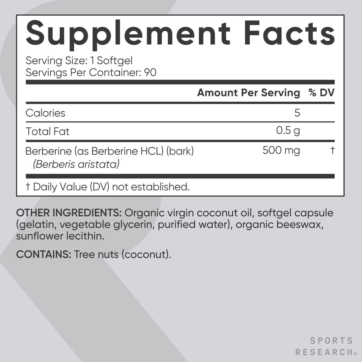 Berberine Coconut Oil Herbal Ayurvedic Metabolic Health Support 500Mg 90 Softgel