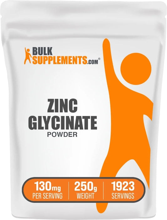 Bulksupplements Zinc Glycinate Powder - Gluten Free, 130Mg per Serving - 100 Grams (3.5 Oz) - 769 Servings