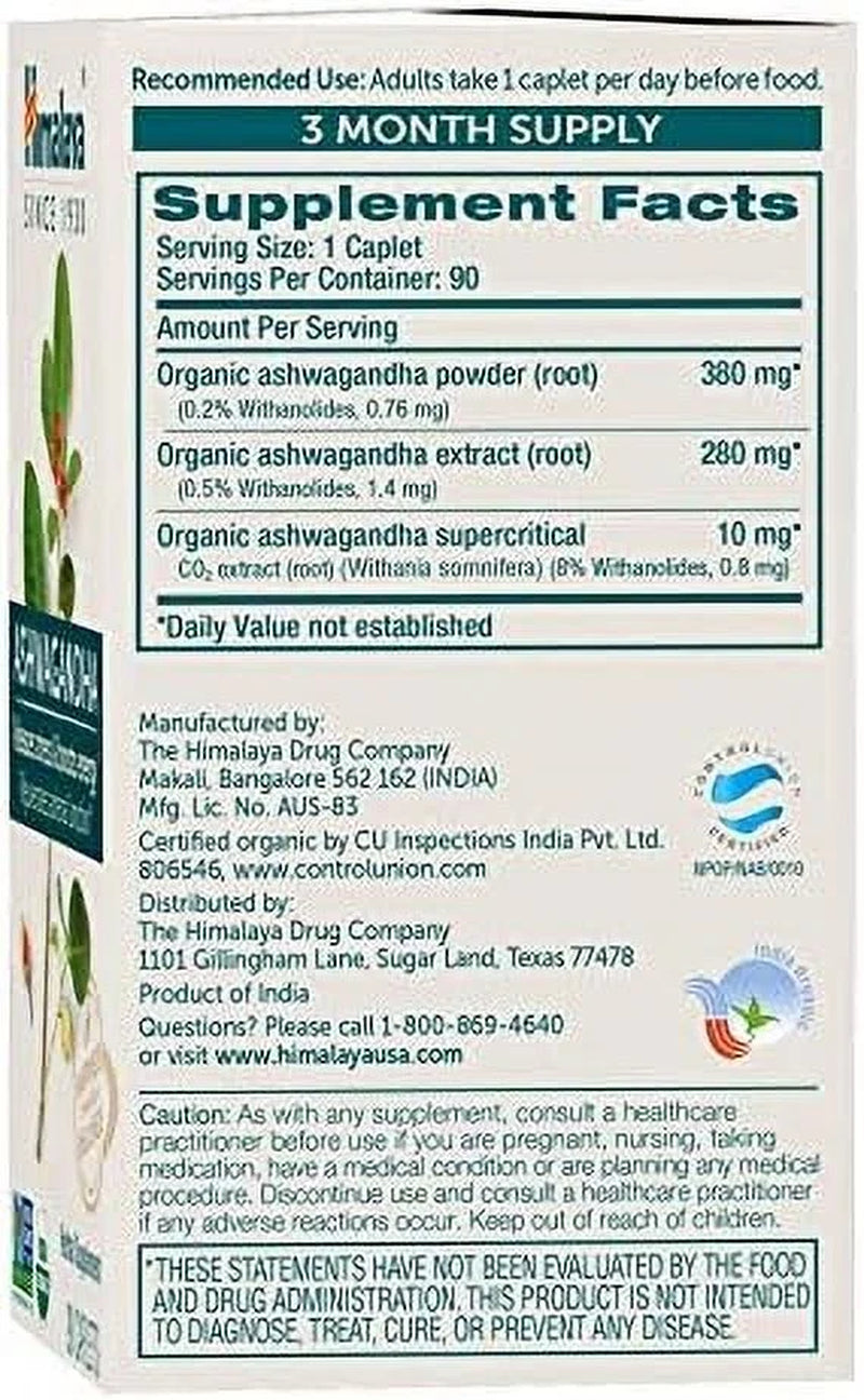 Organic Ashwagandha, Natural Stress & Anxiety Relief, Energy Supplement, 90 Count, 3 Month Supply