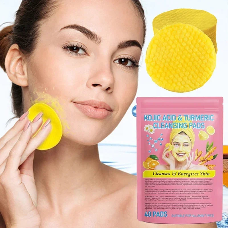 Turmeric Kojic Acid Exfoliating Cleansing Pads Gentle Effective Facial Cleansing Fades Dark Spots Pad Bathroom Cleaning Wipes