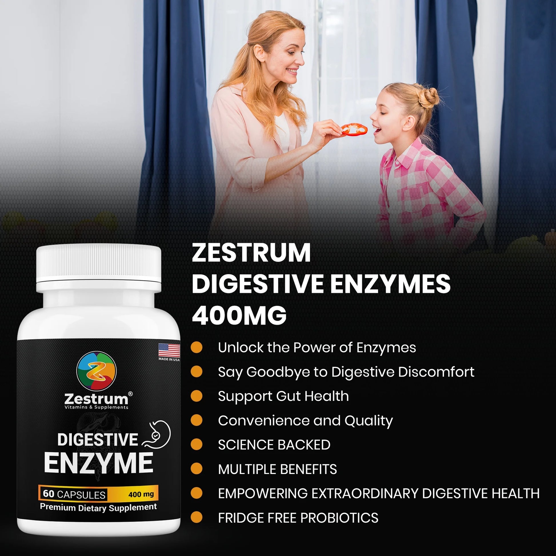 ZESTRUM Digestive Enzymes - 400Mg Ultra Digestive Food Enzymes for Gas, Bloating & Food Digestion - 60Ct