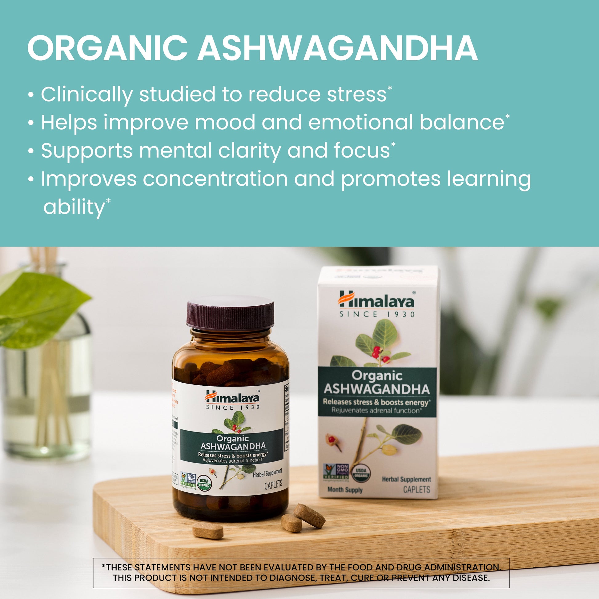 Organic Ashwagandha, Natural Stress & Anxiety Relief, Energy Supplement, 90 Count, 3 Month Supply