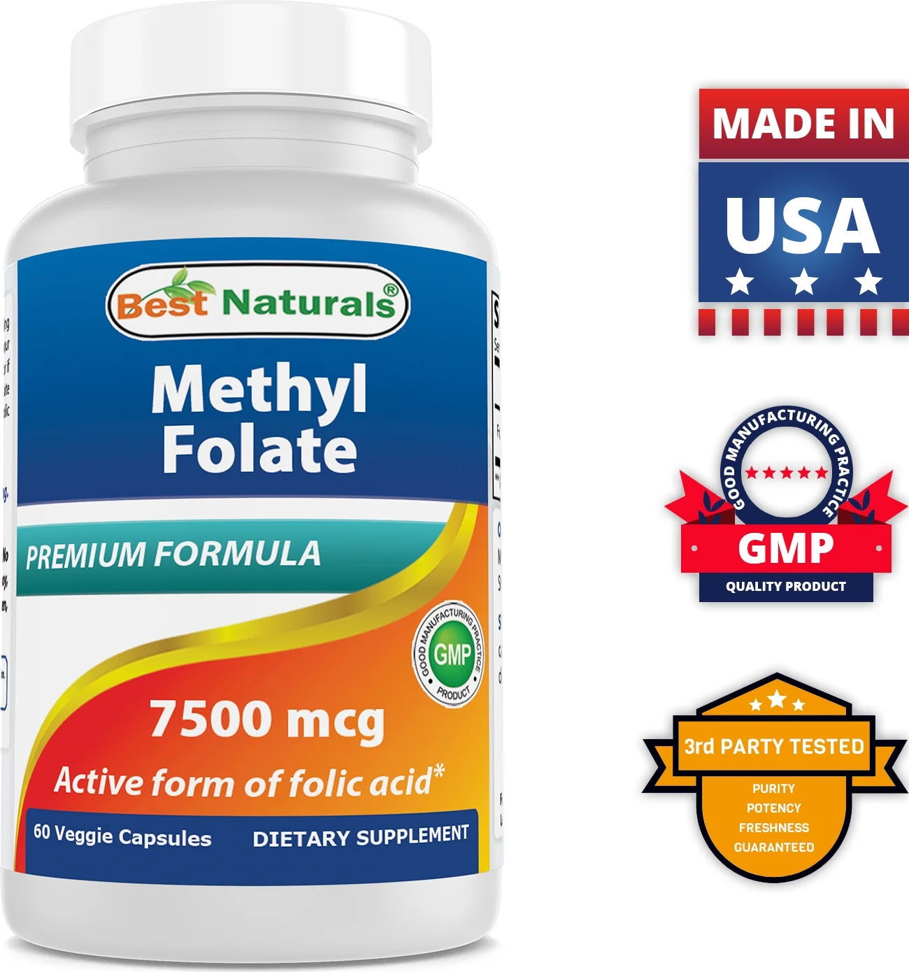 Methyl Folate 7500 Mcg (7.5Mg) 60 Capsules (Vegetarian Capsules)