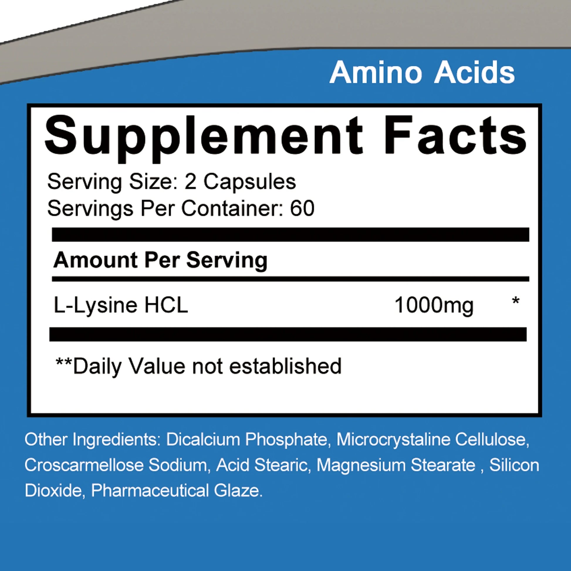 L-Lysine 1000 Mg - Essential Amino Acid, Healthy Immune Function, Supports Collagen Synthesis - 120 Capsules