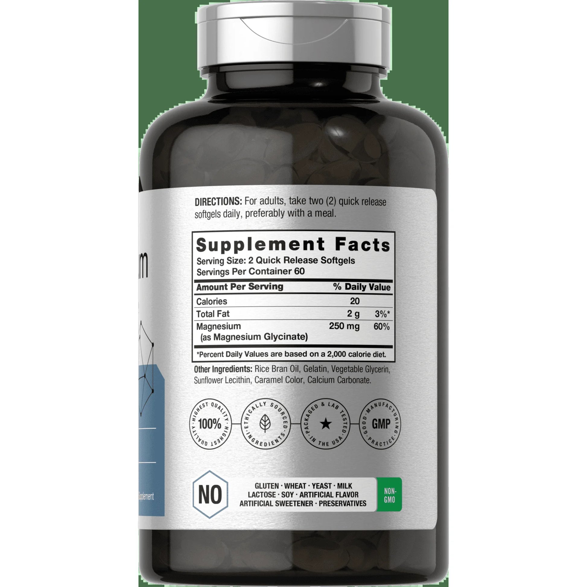 Magnesium Glycinate | 250Mg | 120 Softgels | Non-Gmo and Gluten Free Supplement | by