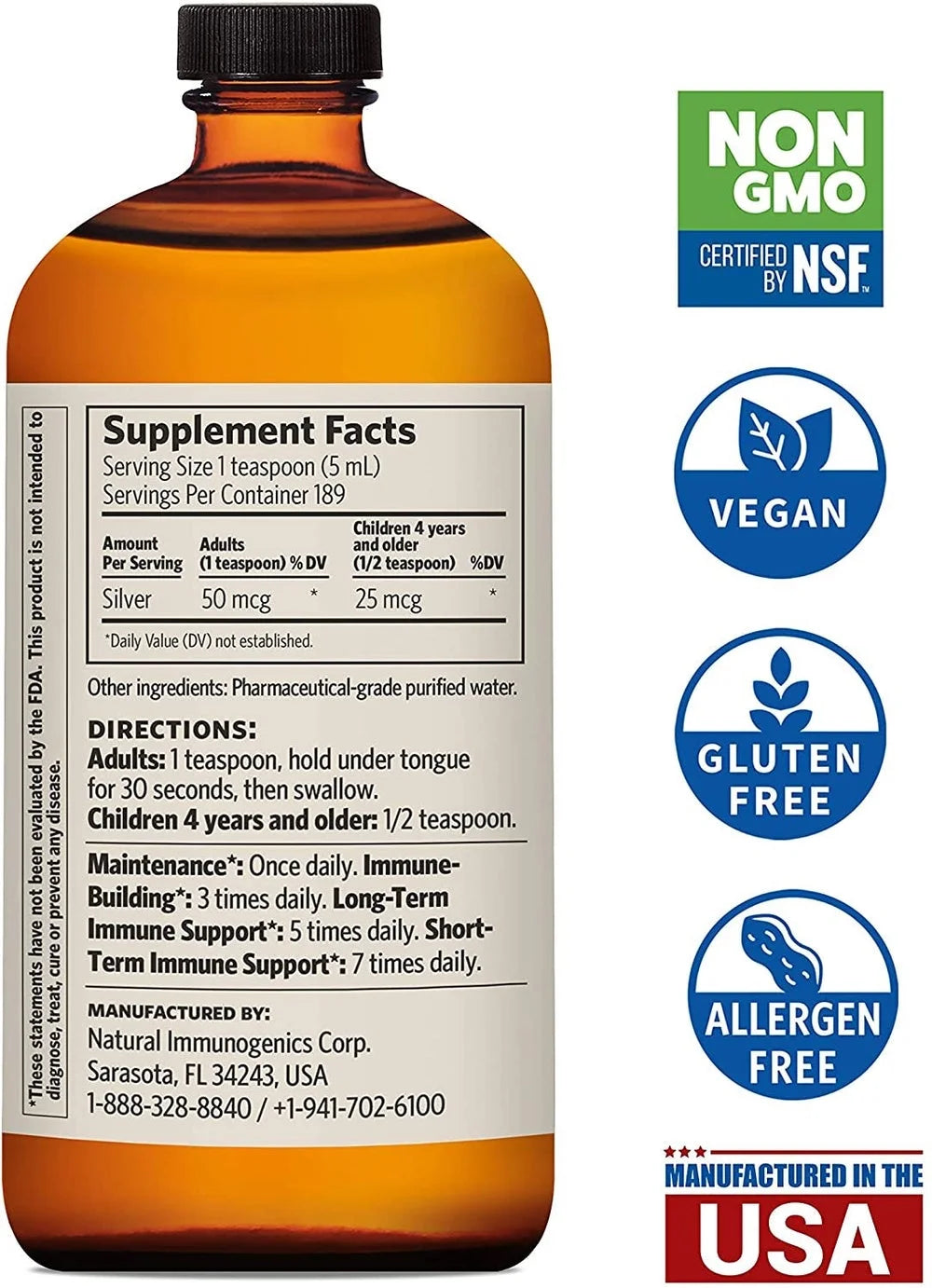 Bio-Active Silver Hydrosol for Immune Support - Colloidal Silver - 10 Ppm, 32Oz