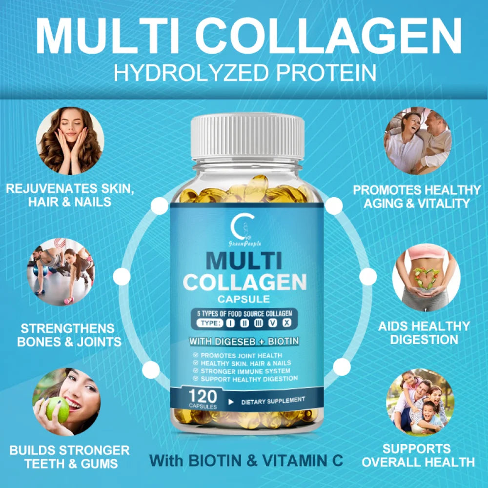 Collagen Peptides Capsules - Hydrolyzed Collagen Supplements for Women or Men - 60 Capsules for Hair, Skin, Nail & Joint Health