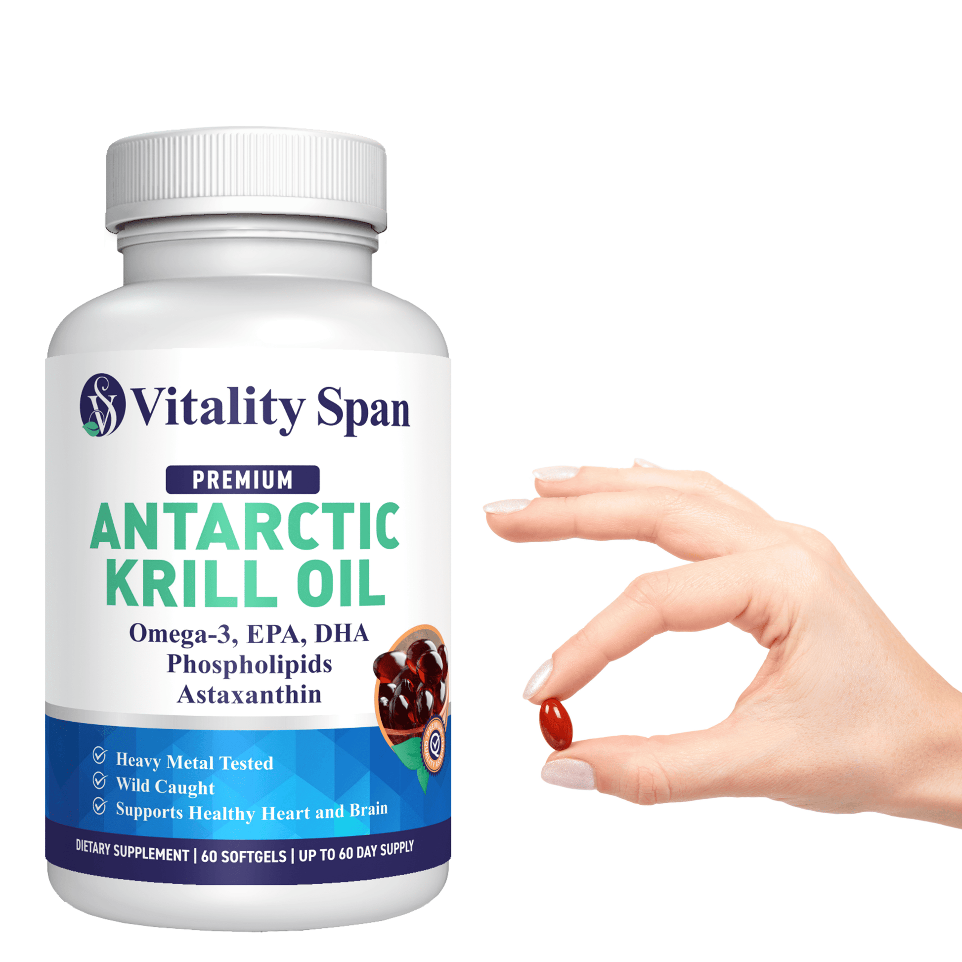 Krill Oil Omega 3 DHA EPA Astaxanthin, Extra Strength Fish Oil Minis, No Fish Oil Aftertaste, Heavy Metal Tested