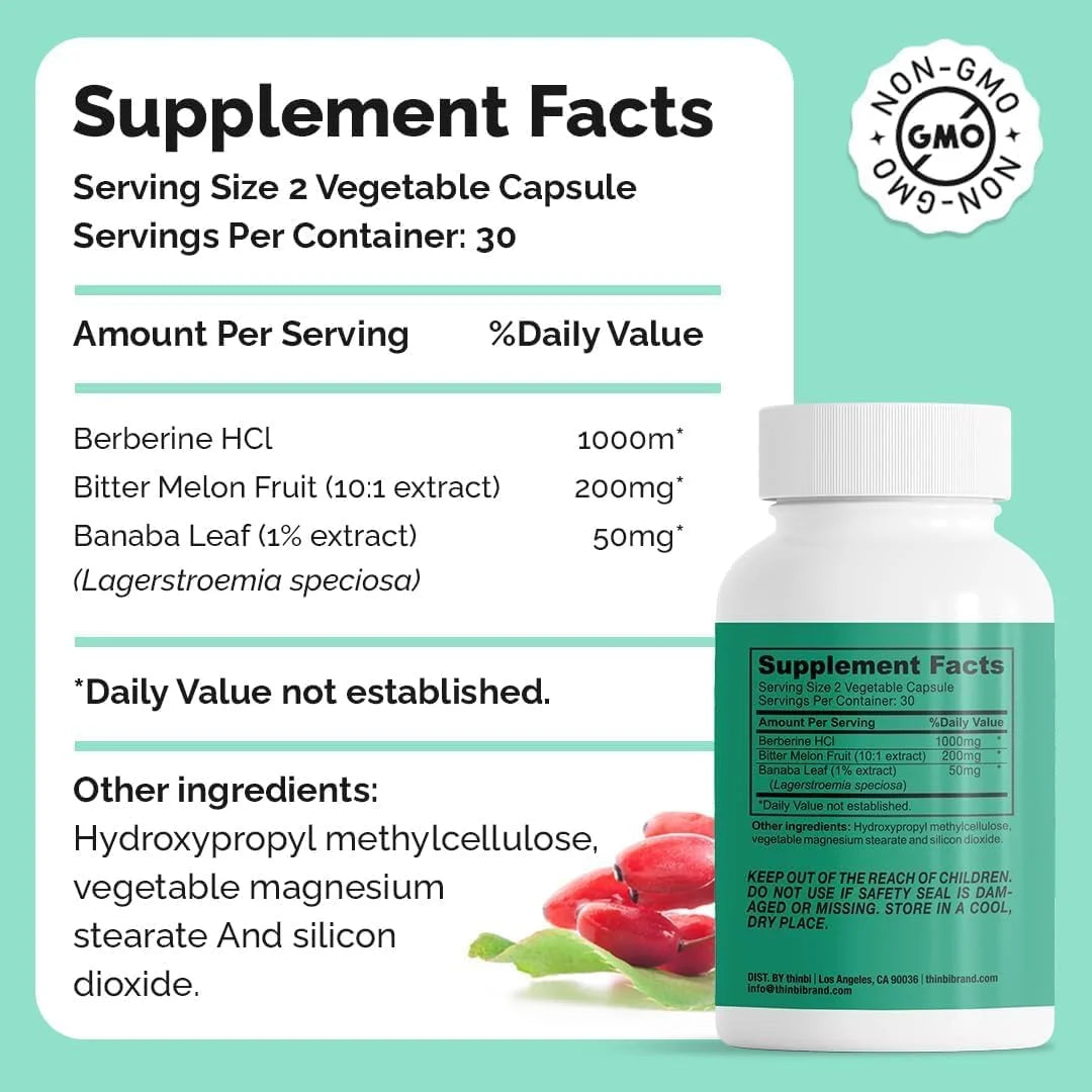 Berberine Supplement 1000Mg Weight Management, 60 Capsules
