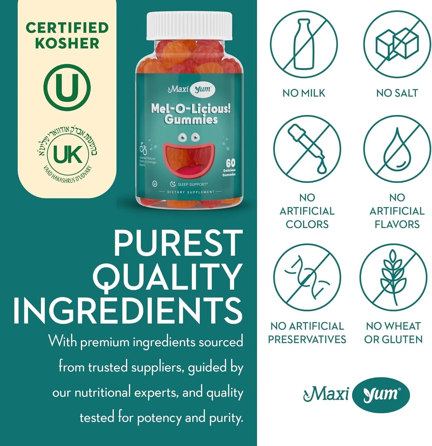 Mel-O-Licious Melatonin Gummies for Kids – 1Mg Sleep Support – 60 Count – Cherry & Orange Flavor