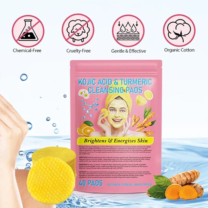 Turmeric Kojic Acid Exfoliating Cleansing Pads Gentle Effective Facial Cleansing Fades Dark Spots Pad Bathroom Cleaning Wipes