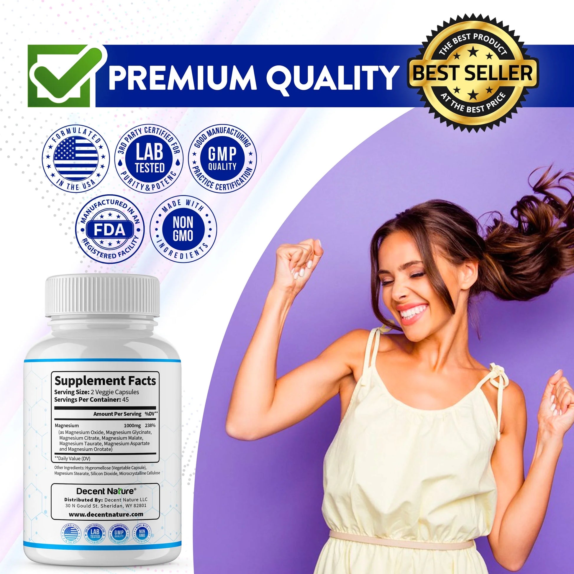 Magnesium Complex with Elemental Magnesium Supplement 1000Mg 90 Capsules