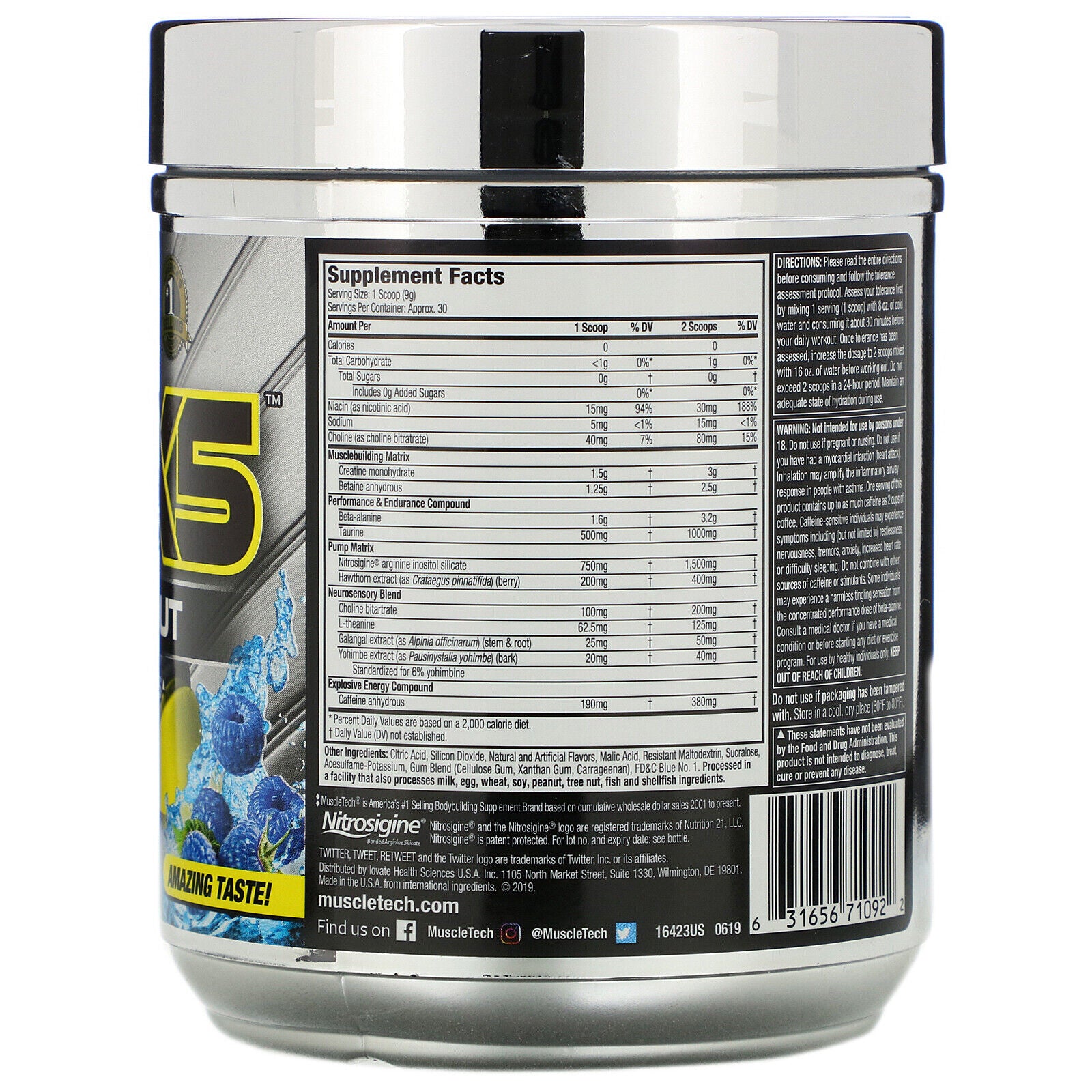Muscletech Vaporx5, Next Gen Pre-Workout Sport Nutrition Supplement, Powder