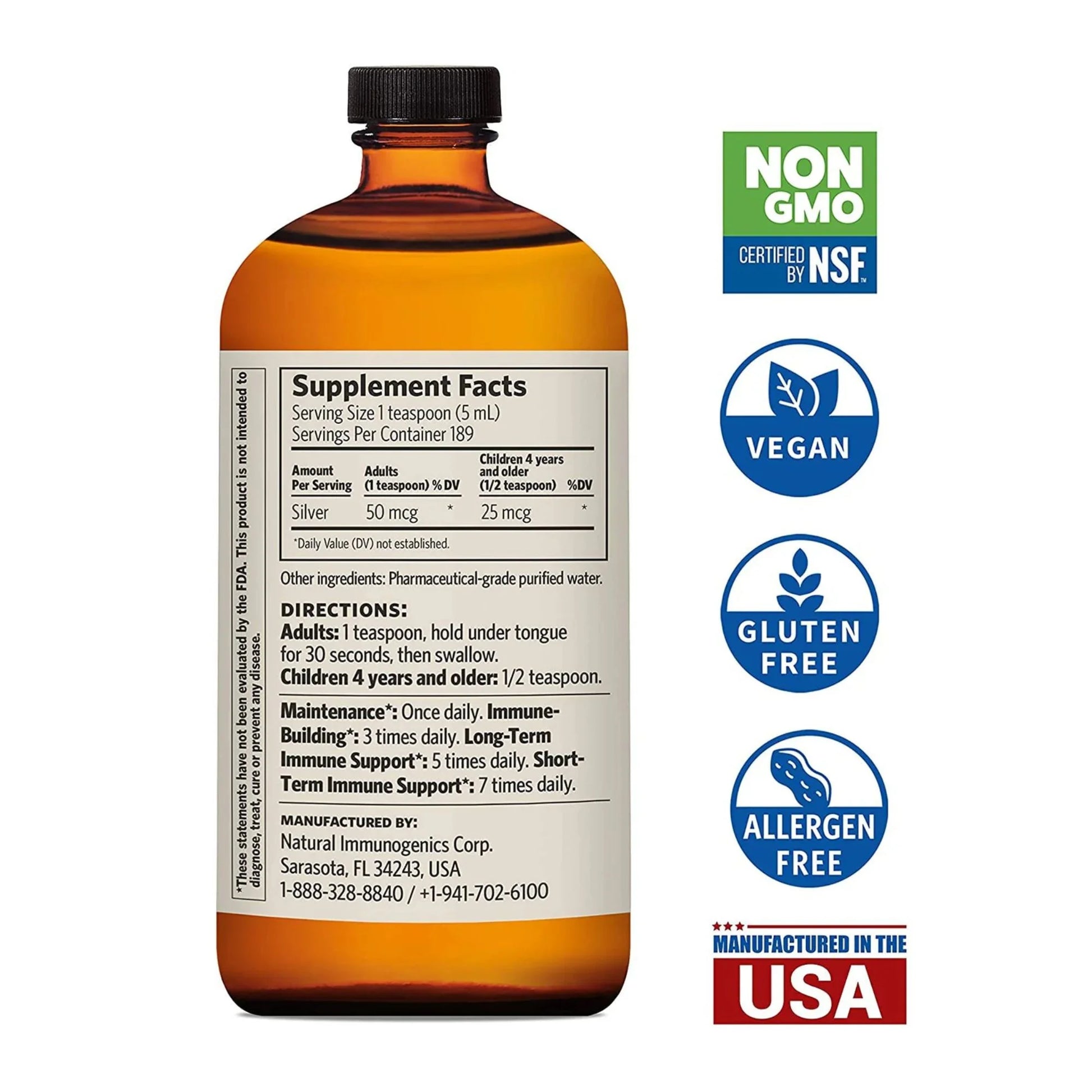 Bio-Active Silver Hydrosol for Immune Support - Colloidal Silver - 10 Ppm, 32Oz