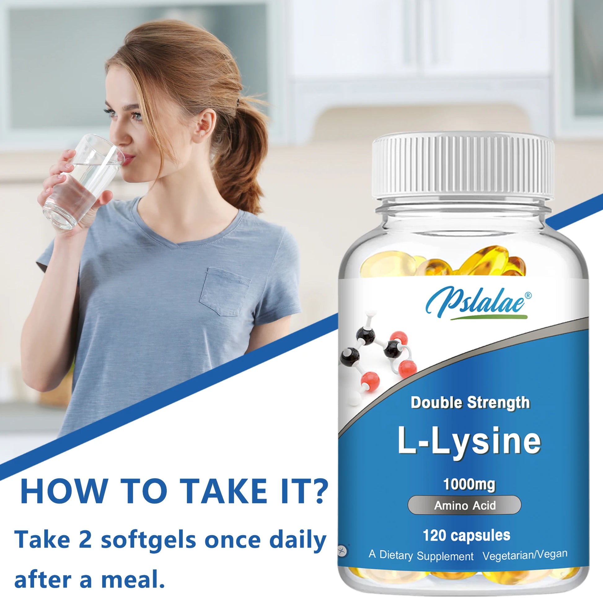 L-Lysine 1000 Mg - Essential Amino Acid, Healthy Immune Function, Supports Collagen Synthesis - 120 Capsules