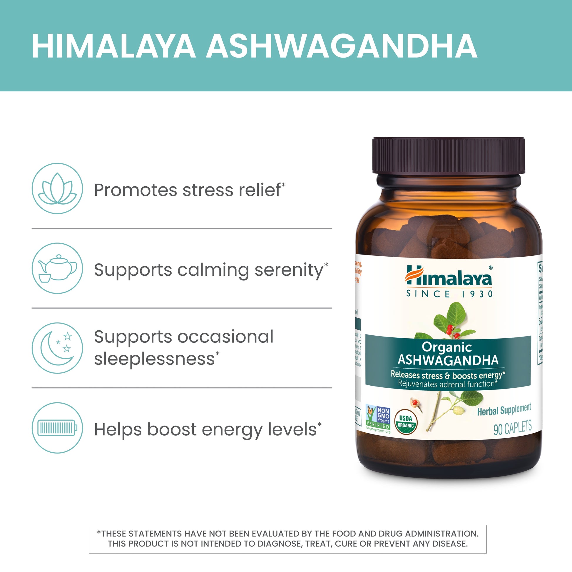 Organic Ashwagandha, Natural Stress & Anxiety Relief, Energy Supplement, 90 Count, 3 Month Supply