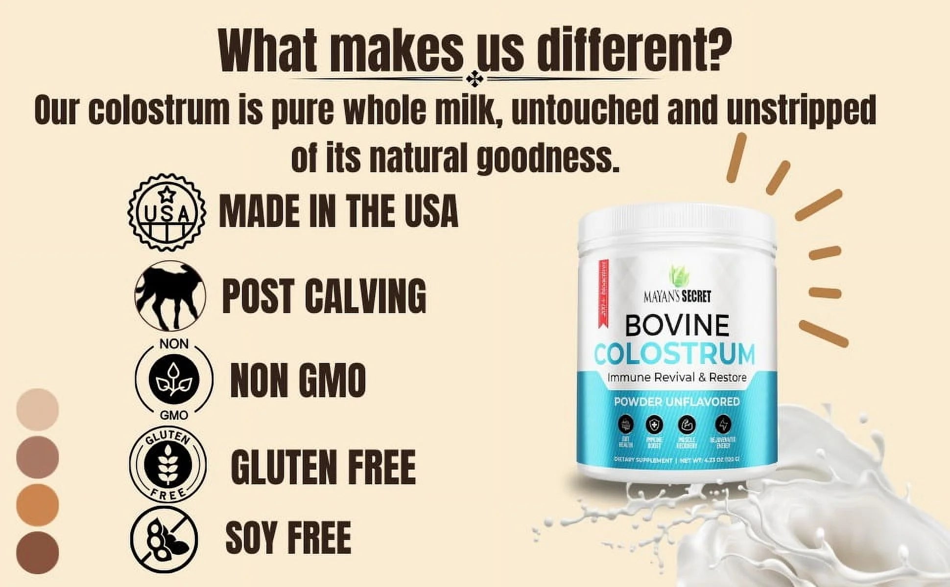 Colostrum Powder Grass-Fed -For Human Gut Health, Immunity, Skin & Hair, Muscle Recovery - over 400 Bioactive Nutrients, 6-Hour Guaranteed Pure Formula, Non-Gmo, Unflavored, 60-Day Supply