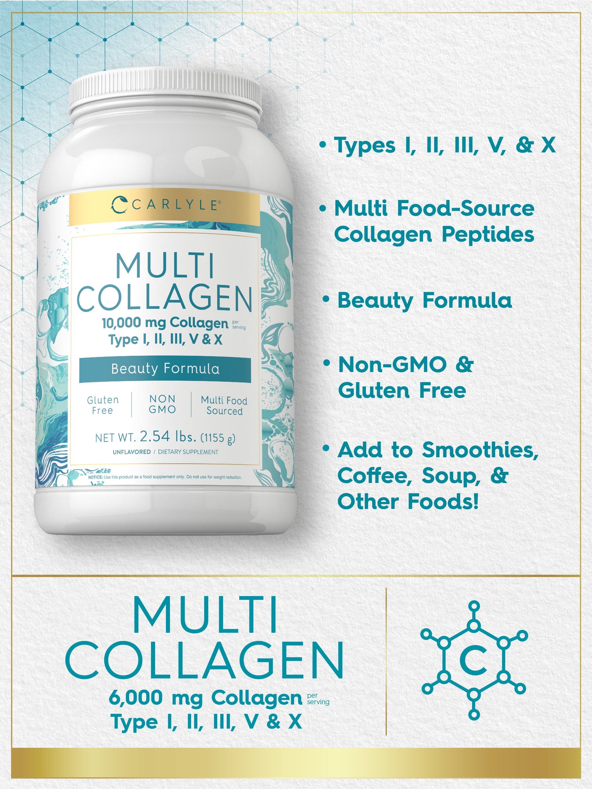 Multi Collagen Powder 40Oz | 10000 Mg | Type 1, 2, 3, 5 & 10 | by
