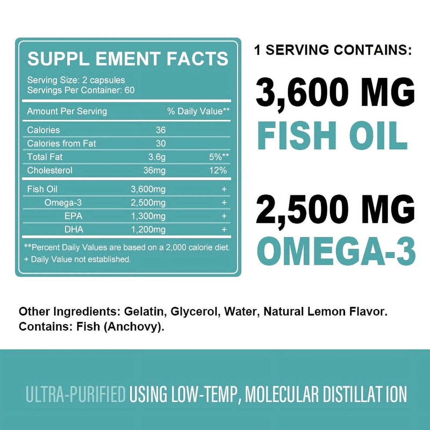（2 Pack) Omega 3 Fish Oil Capsules 2500MG | Deep Sea Oil Rich EPA & DHA VE Vegetarian prove Supplement (Non-Gmo) | 240 Capsules