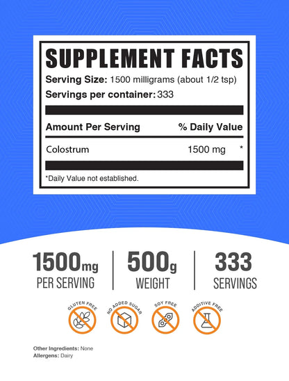 Colostrum Powder, 1.5G per Serving - 500 Grams (1.1 Lbs) - 333 Servings
