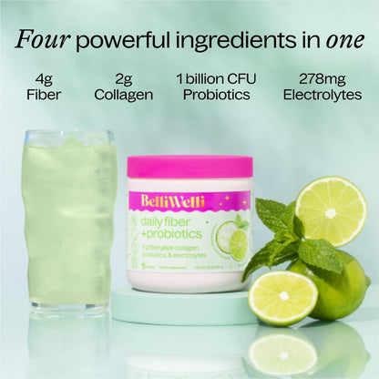 Daily Fiber Supplement with Added Collagen, Probiotics and Electrolytes | Supports Digestive Health and Regularity | Cucumber Lime Mint | 16 Servings