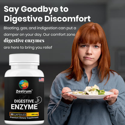 ZESTRUM Digestive Enzymes - 400Mg Ultra Digestive Food Enzymes for Gas, Bloating & Food Digestion - 60Ct