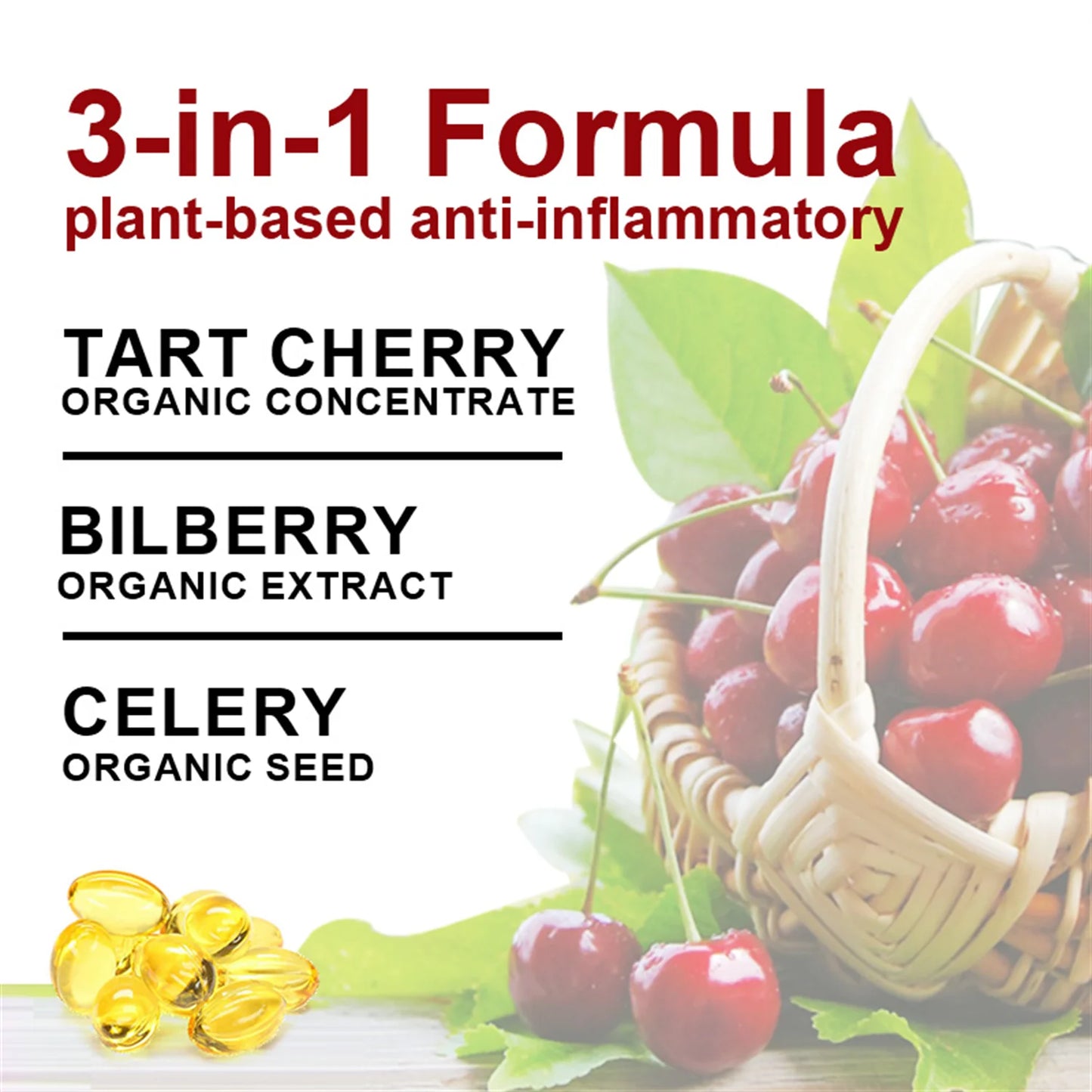 (2 Pack) Organic Tart Cherry Extract Capsules with Bilberry Fruit & Celery Seed, 1200Mg High Potency for Joint Support & Muscle Recovery, 240 Capsules Total -