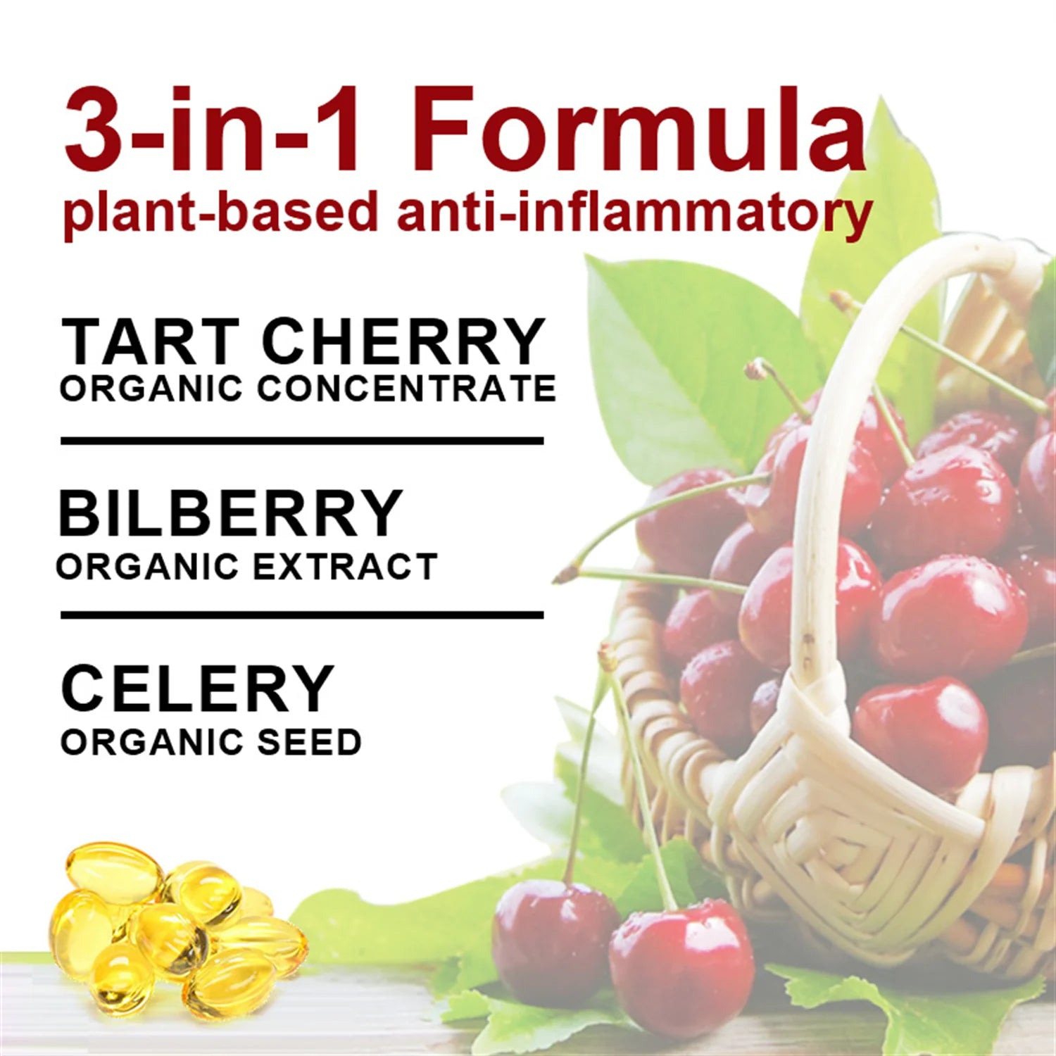 (2 Pack) Organic Tart Cherry Extract Capsules with Bilberry Fruit & Celery Seed, 1200Mg High Potency for Joint Support & Muscle Recovery, 240 Capsules Total -