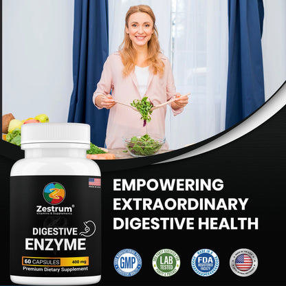 ZESTRUM Digestive Enzymes - 400Mg Ultra Digestive Food Enzymes for Gas, Bloating & Food Digestion - 60Ct