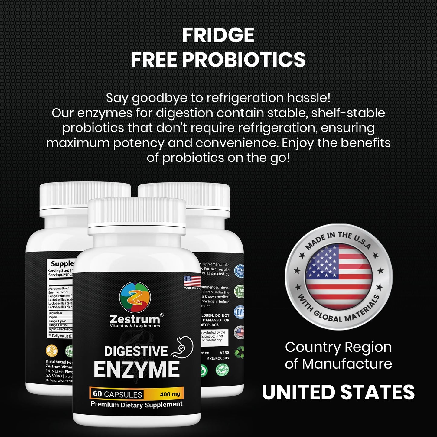 ZESTRUM Digestive Enzymes - 400Mg Ultra Digestive Food Enzymes for Gas, Bloating & Food Digestion - 60Ct