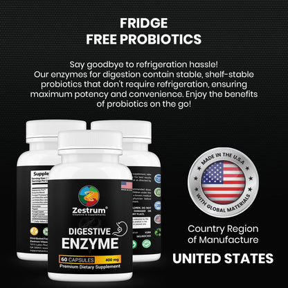 ZESTRUM Digestive Enzymes - 400Mg Ultra Digestive Food Enzymes for Gas, Bloating & Food Digestion - 60Ct