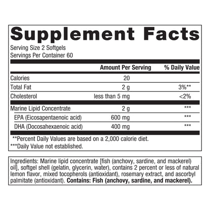 Omegagenics EPA-DHA 500 - Supports Cardiovascular Health* - Fish Oil EPA DHA - Purity & Quality Tested - Non-Gmo & Gluten-Free - 120 Count