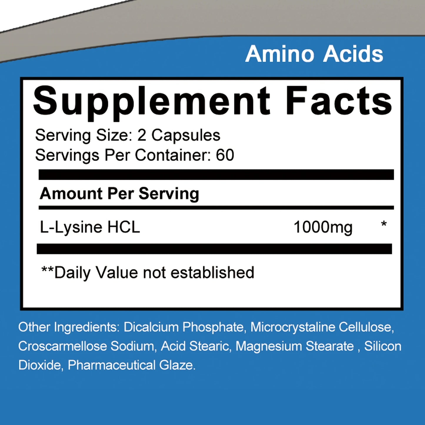 L-Lysine 1000 Mg - Essential Amino Acid, Healthy Immune Function, Supports Collagen Synthesis - 120 Capsules
