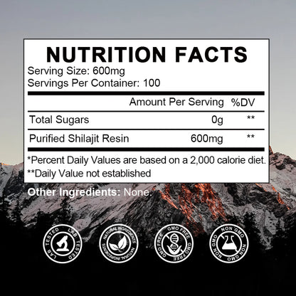 Pure Himalayan Shilajit Resin Supplement 600Mg | 100 Servings for Energy & Immune Support | 2.1 Oz