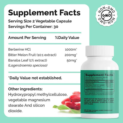 Berberine Supplement 1000Mg Weight Management, 60 Capsules