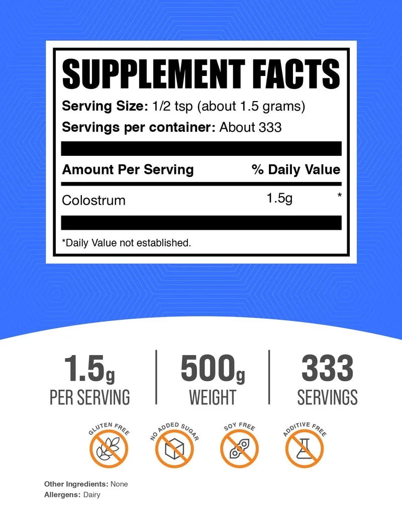 Colostrum Powder, 1.5G per Serving - 500 Grams (1.1 Lbs) - 333 Servings