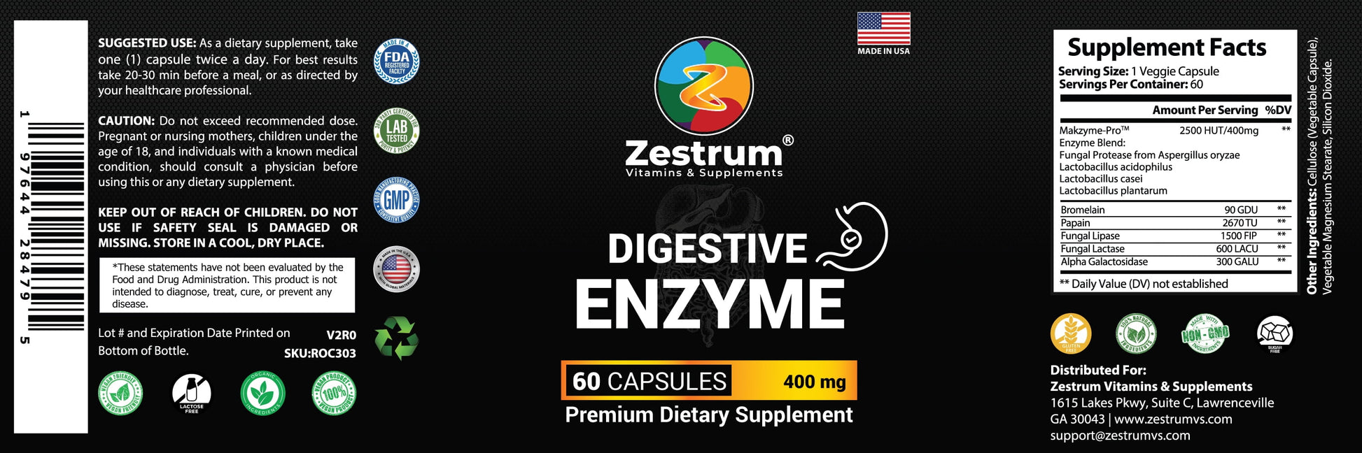 ZESTRUM Digestive Enzymes - 400Mg Ultra Digestive Food Enzymes for Gas, Bloating & Food Digestion - 60Ct