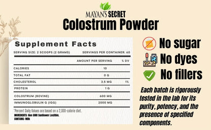 Colostrum Powder Grass-Fed -For Human Gut Health, Immunity, Skin & Hair, Muscle Recovery - over 400 Bioactive Nutrients, 6-Hour Guaranteed Pure Formula, Non-Gmo, Unflavored, 60-Day Supply