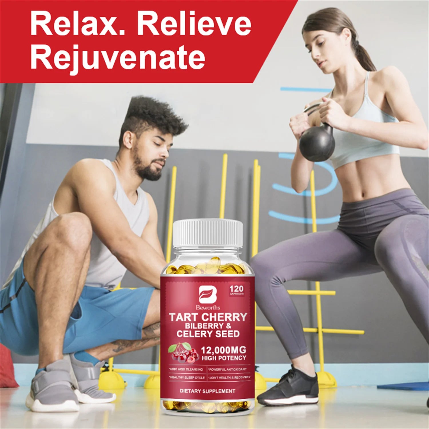 (2 Pack) Organic Tart Cherry Extract Capsules with Bilberry Fruit & Celery Seed, 1200Mg High Potency for Joint Support & Muscle Recovery, 240 Capsules Total -