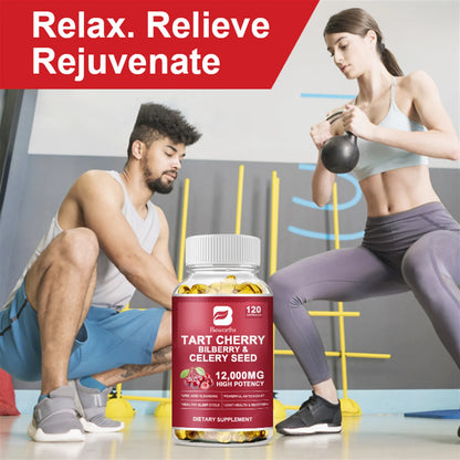 (2 Pack) Organic Tart Cherry Extract Capsules with Bilberry Fruit & Celery Seed, 1200Mg High Potency for Joint Support & Muscle Recovery, 240 Capsules Total -